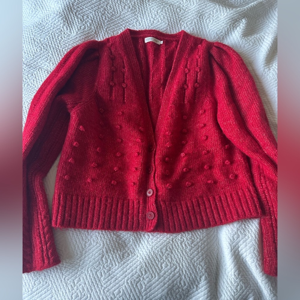 Christy Dawn Gigi Candy Apple Red Women's Bobble Alpaca Sweater - Picture 2 of 5